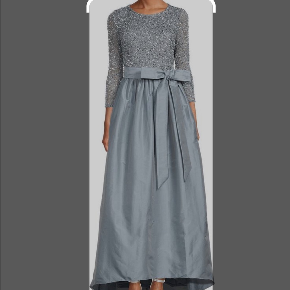 Pizarro Nights Crew Neck 3/4 Sleeve Beaded Bodice Taffeta Bow Tie High-Liw Ball